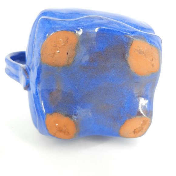 Hand Painted Pottery Teapot Tea Coffee Pot Carafe Lid Blue Stone Ware 9" - Picture 9 of 13